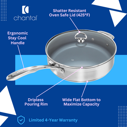 Chantal Induction 21 Steel Ceramic Coated Saute Skillet with Lid (5 Qt.)